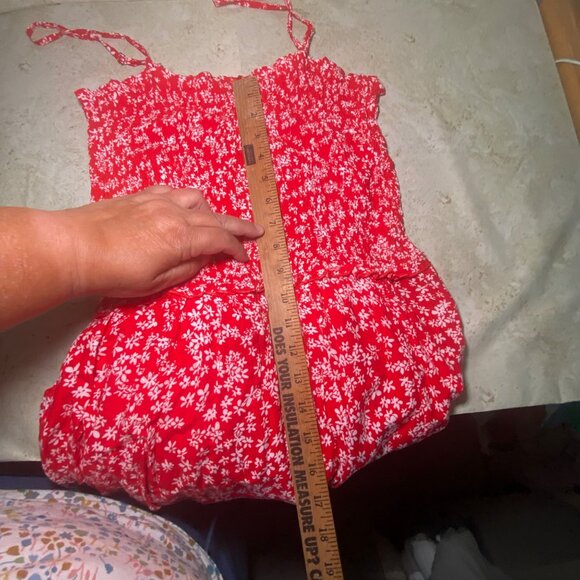 Red Floral Soft Flowy Maxi Dress Adjustable Straps Smocked Bodice Casual Comfort - Picture 7 of 12